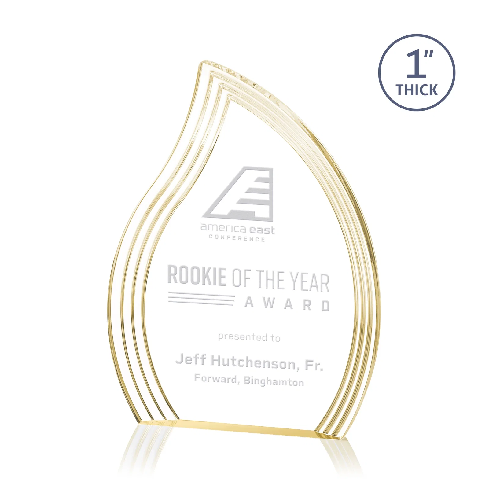 Personalized Acrylic Flame Award, Left-Facing with Contoured Grooves for donor appreciation