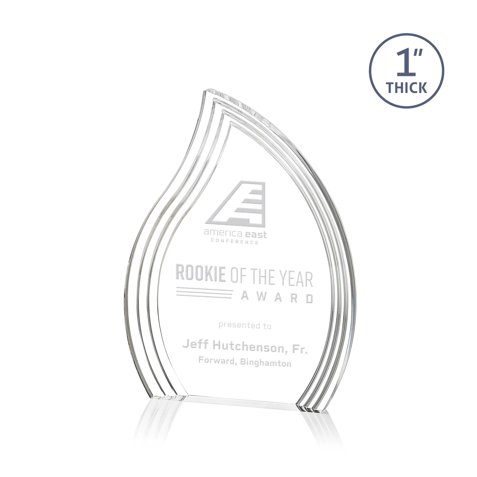 Custom Acrylic Flame Award, Left-Facing with Contoured Grooves for corporate award ceremonies