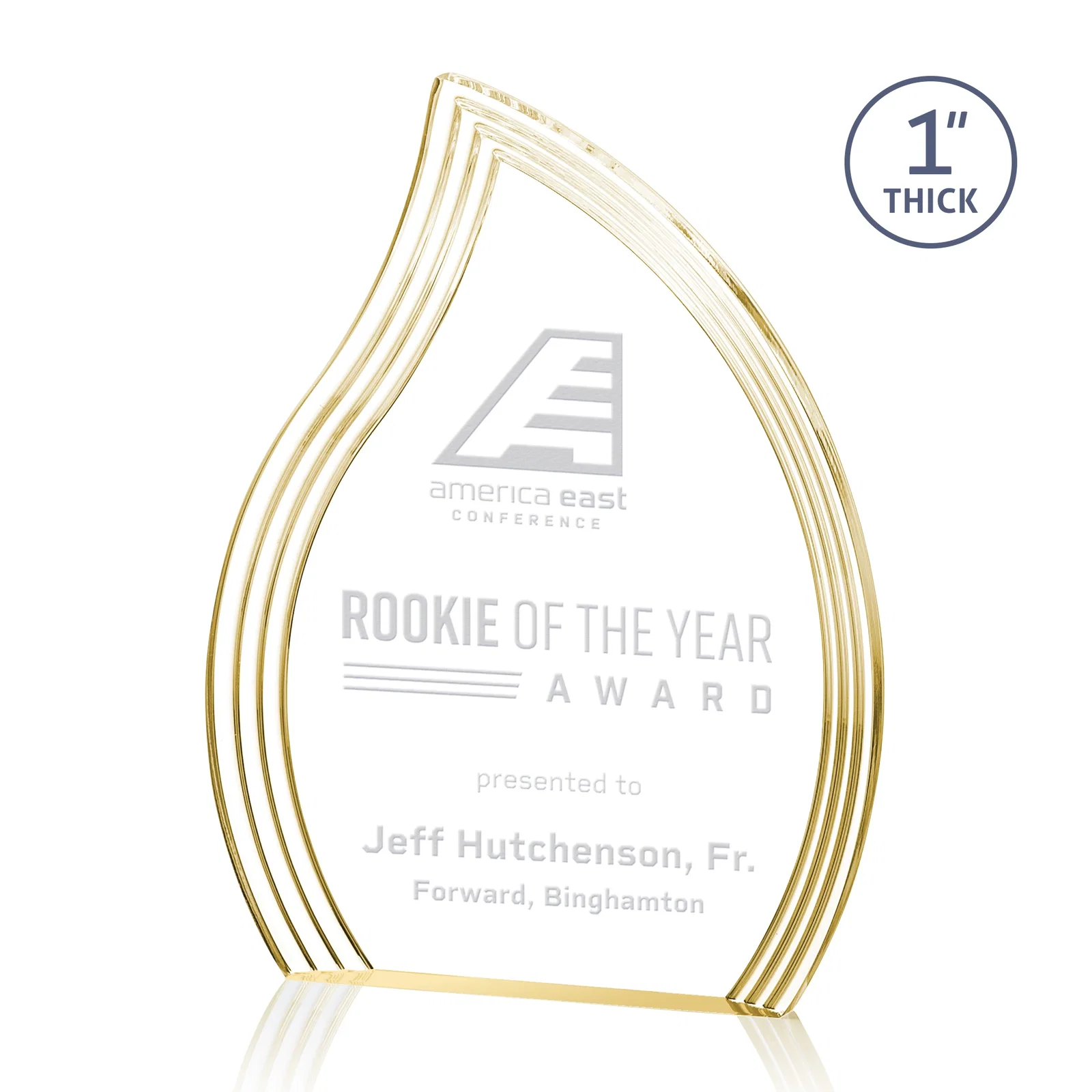Personalized Acrylic Flame Award, Left-Facing with Contoured Grooves for graduation ceremonies