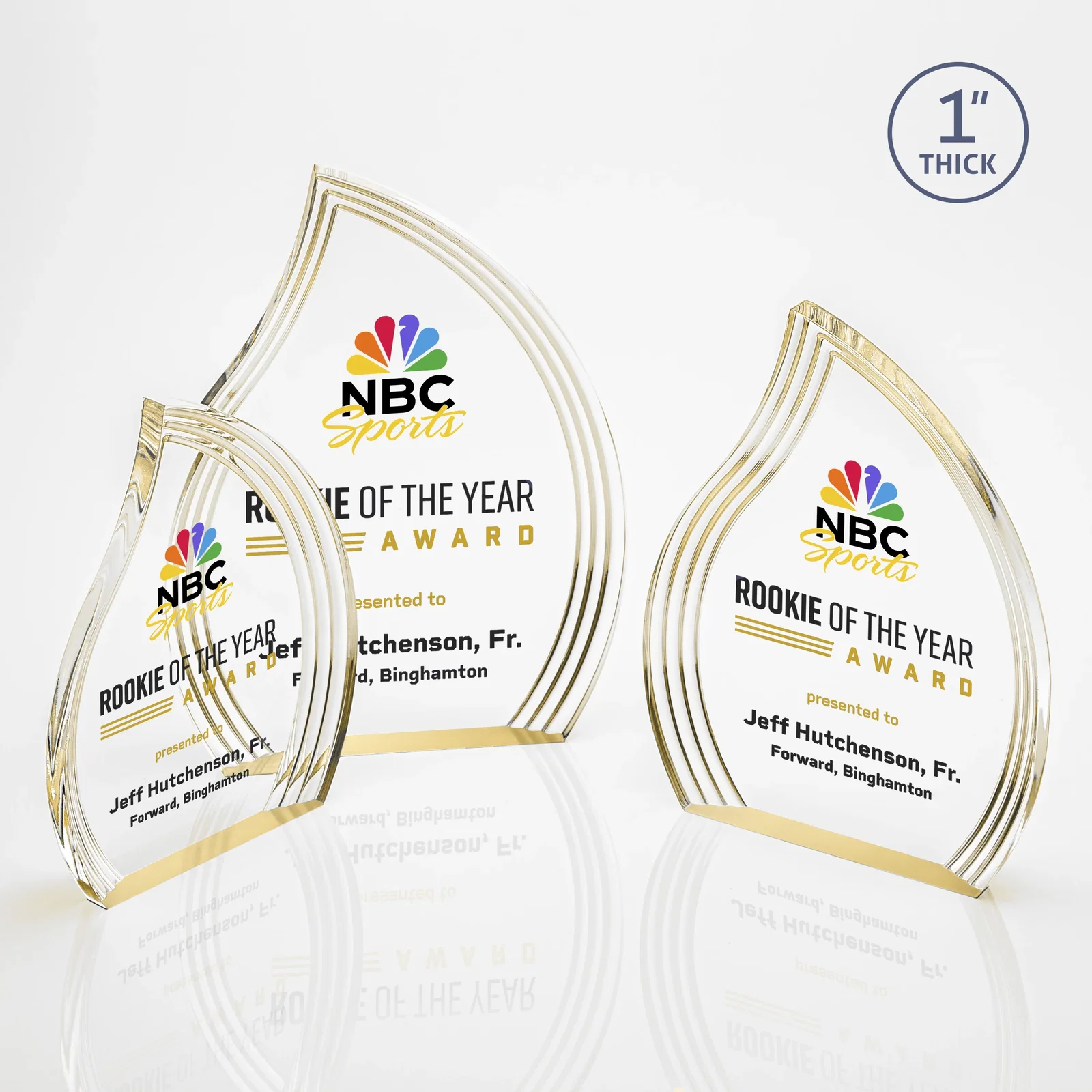 Personalized Acrylic Flame Award, Left-Facing with Contoured Grooves for safety achievement programs