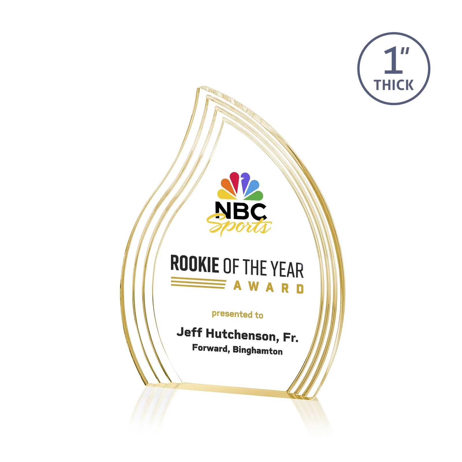 Personalized Acrylic Flame Award, Left-Facing with Contoured Grooves for volunteer appreciation
