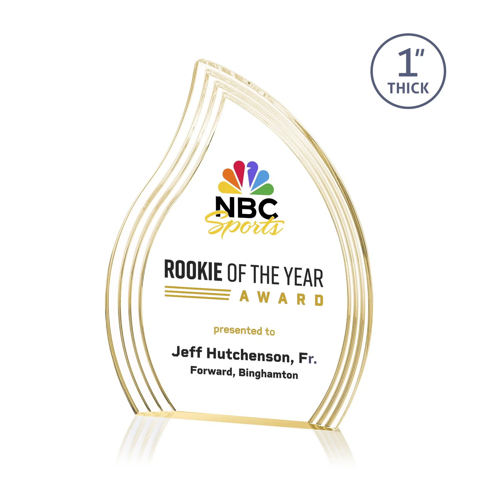 Personalized Acrylic Flame Award, Left-Facing with Contoured Grooves for dealer and partner awards