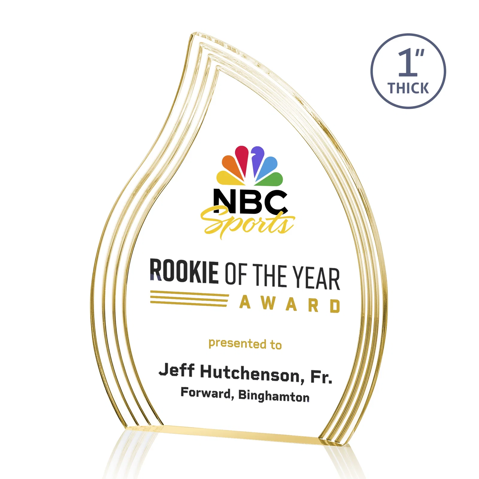 Personalized Acrylic Flame Award, Left-Facing with Contoured Grooves for company anniversary events