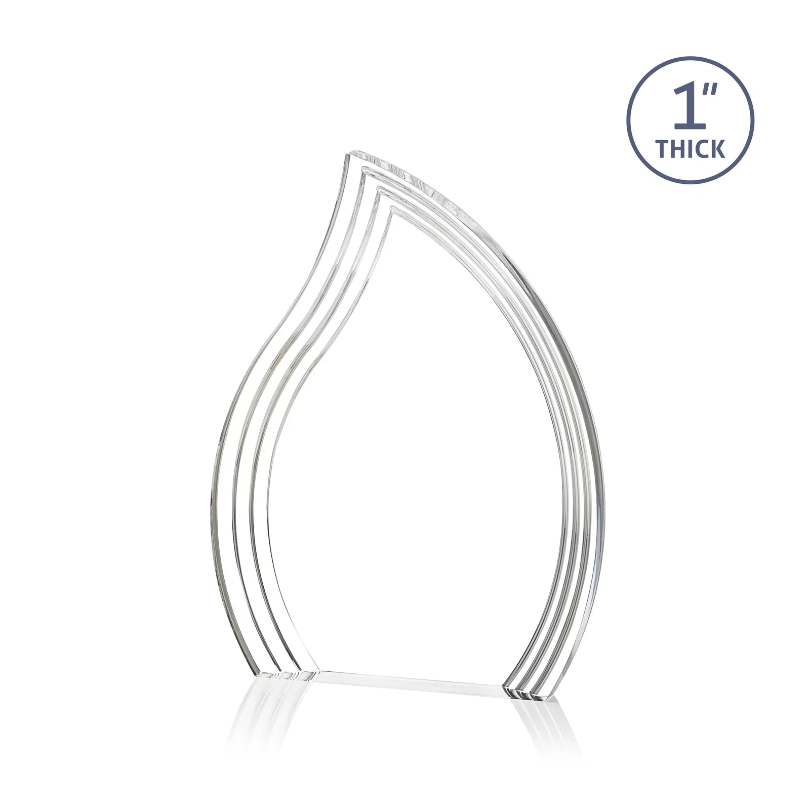 Promotional Acrylic Flame Award, Left-Facing with Contoured Grooves for employee recognition