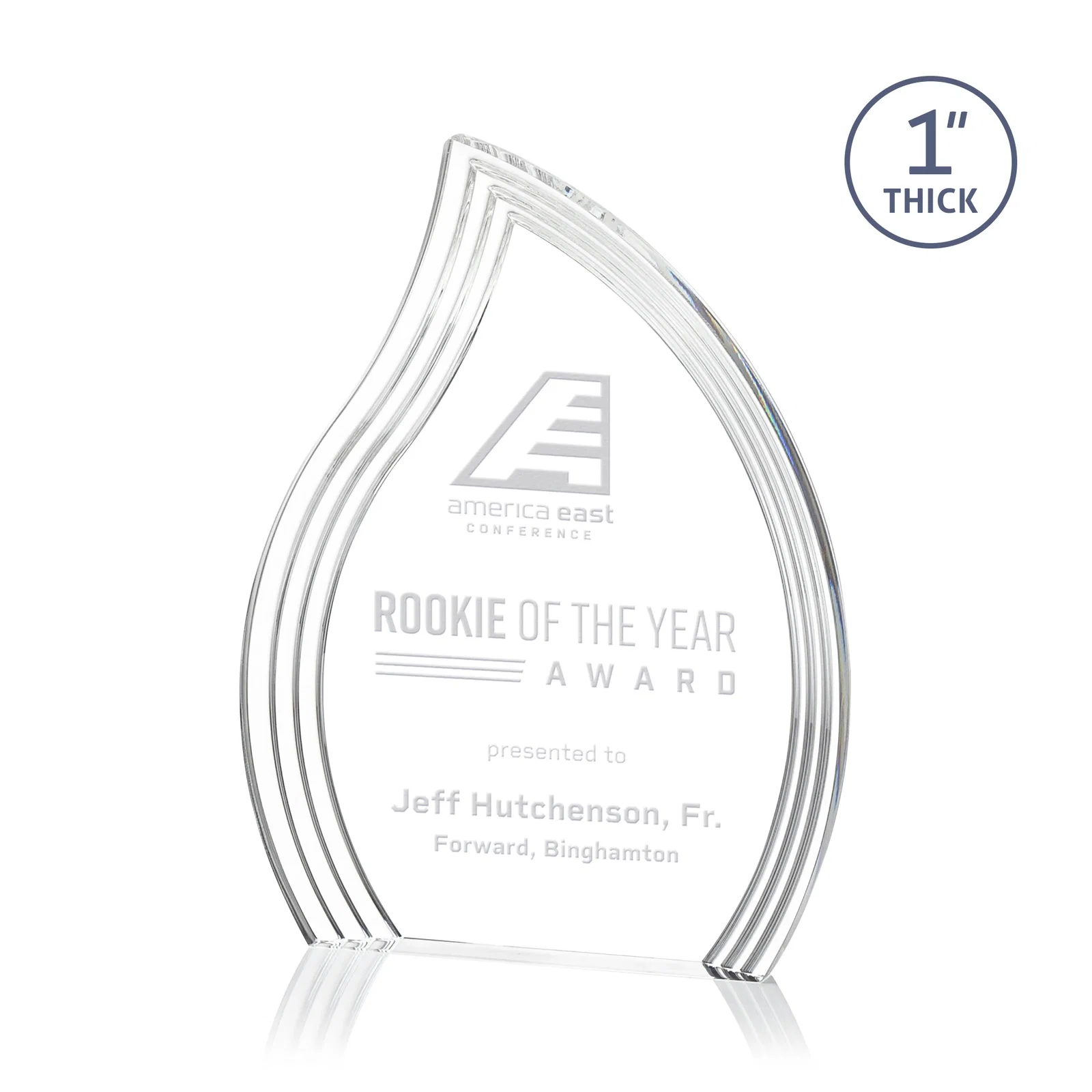 Custom Acrylic Flame Award, Left-Facing with Contoured Grooves for service anniversary gifts