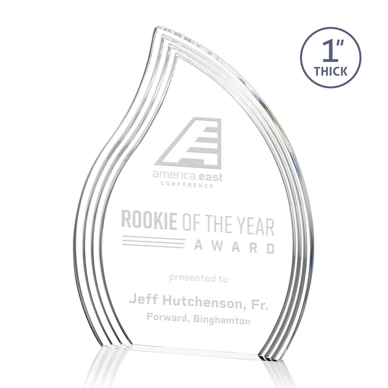 Custom Acrylic Flame Award, Left-Facing with Contoured Grooves for sales achievement awards