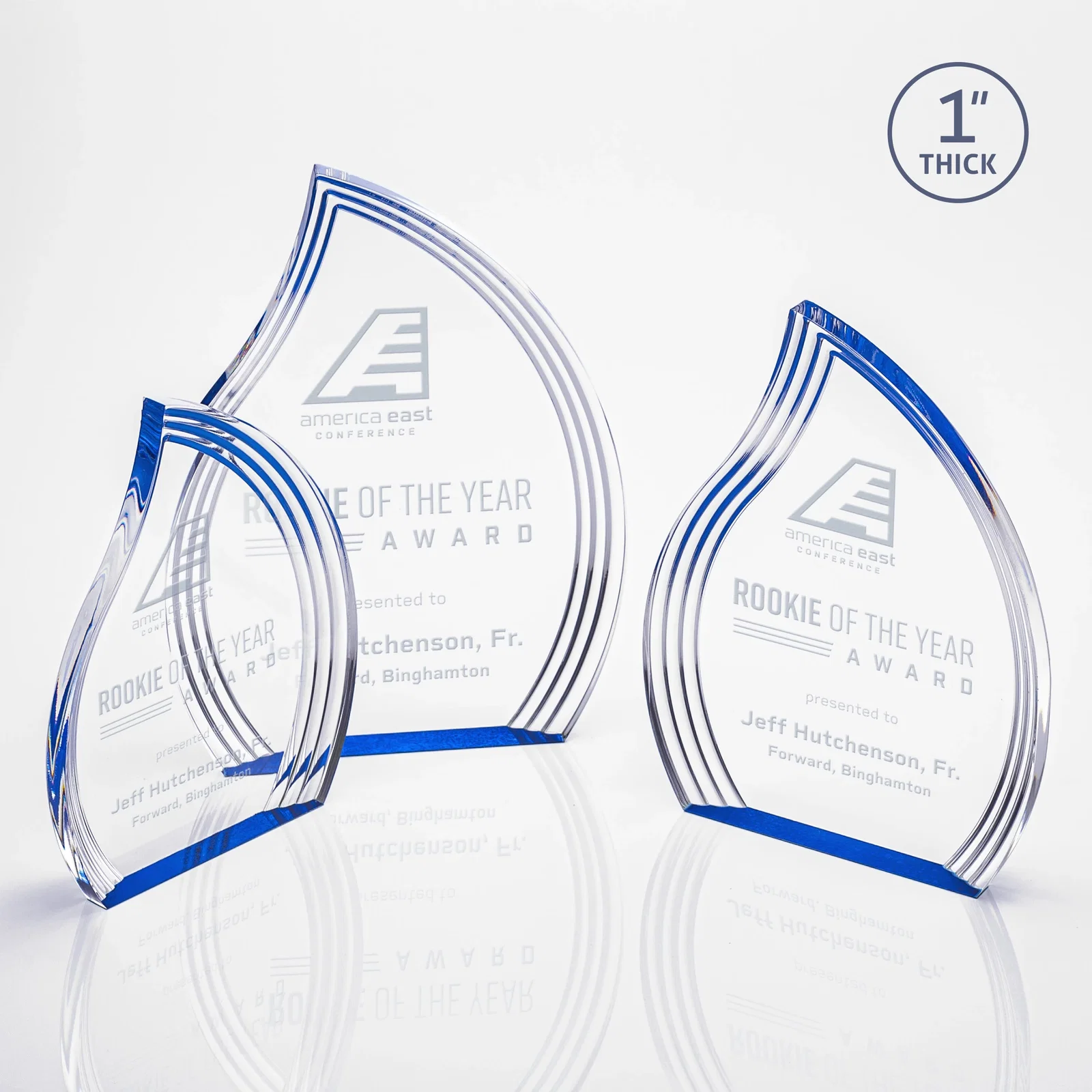 Custom Acrylic Flame Award, Left-Facing with Contoured Grooves for retirement presentations