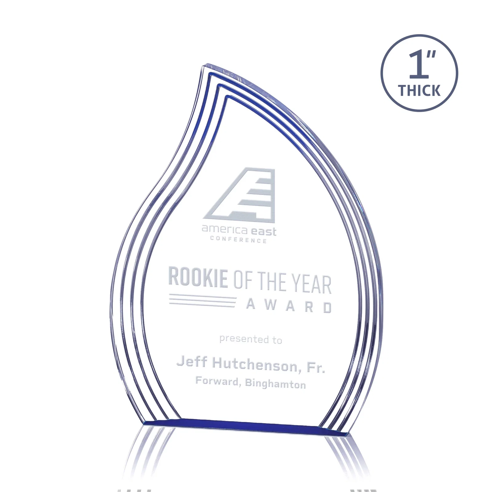 Custom Acrylic Flame Award, Left-Facing with Contoured Grooves for donor appreciation