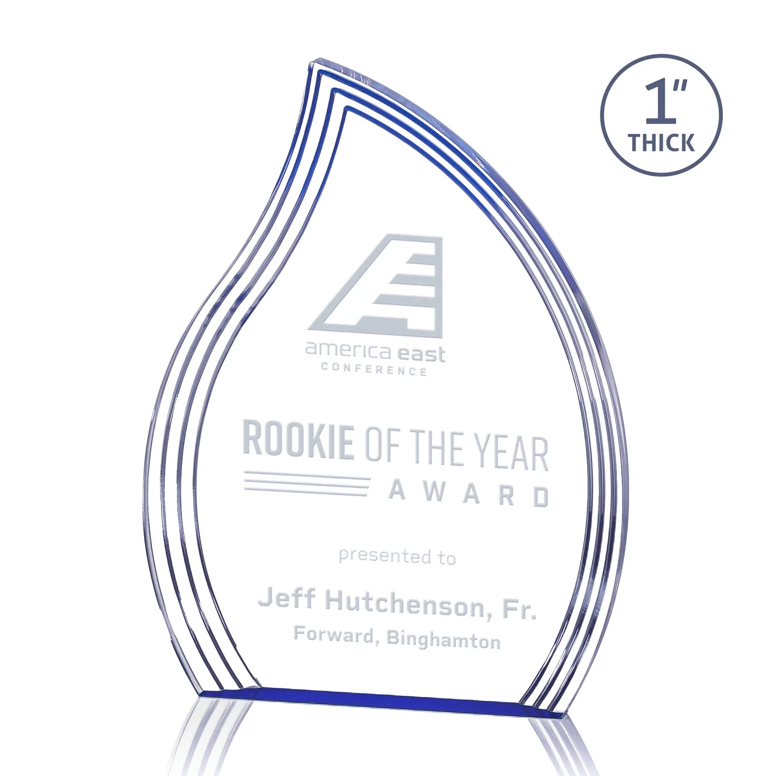 Custom Acrylic Flame Award, Left-Facing with Contoured Grooves for graduation ceremonies
