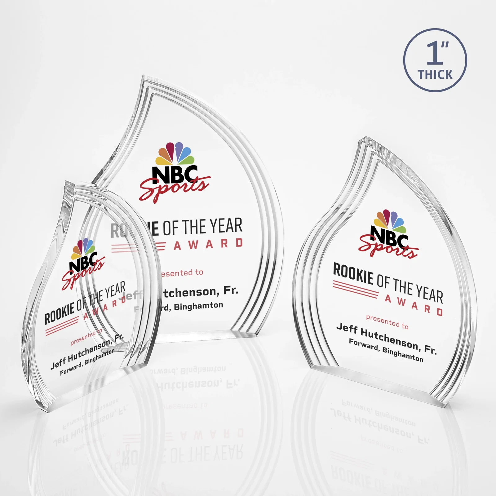 Custom Acrylic Flame Award, Left-Facing with Contoured Grooves for safety achievement programs