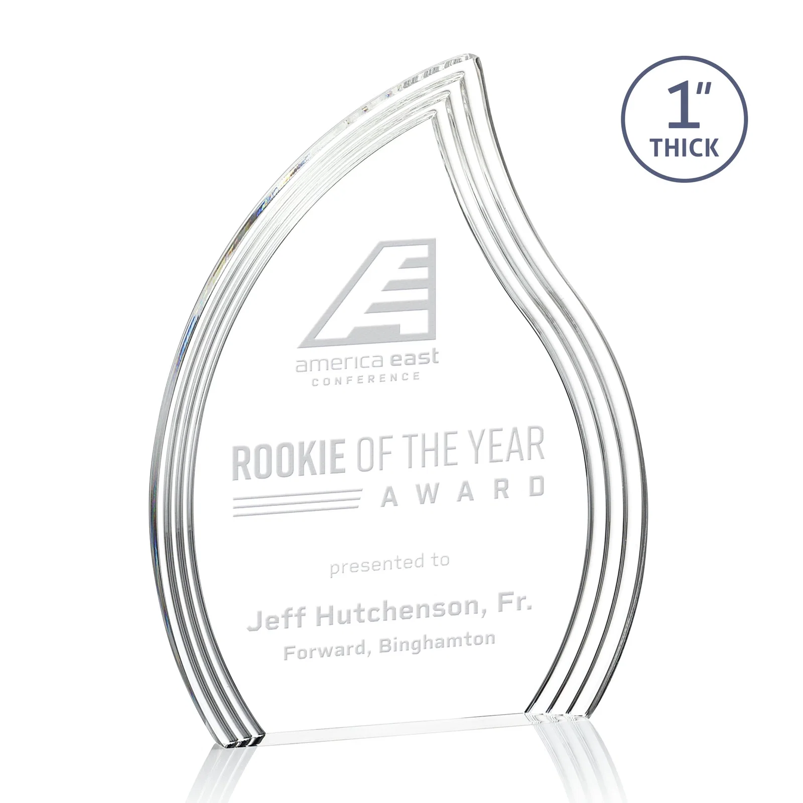 Custom Acrylic Flame Award, Right-Facing with Staggered Grooves for volunteer appreciation
