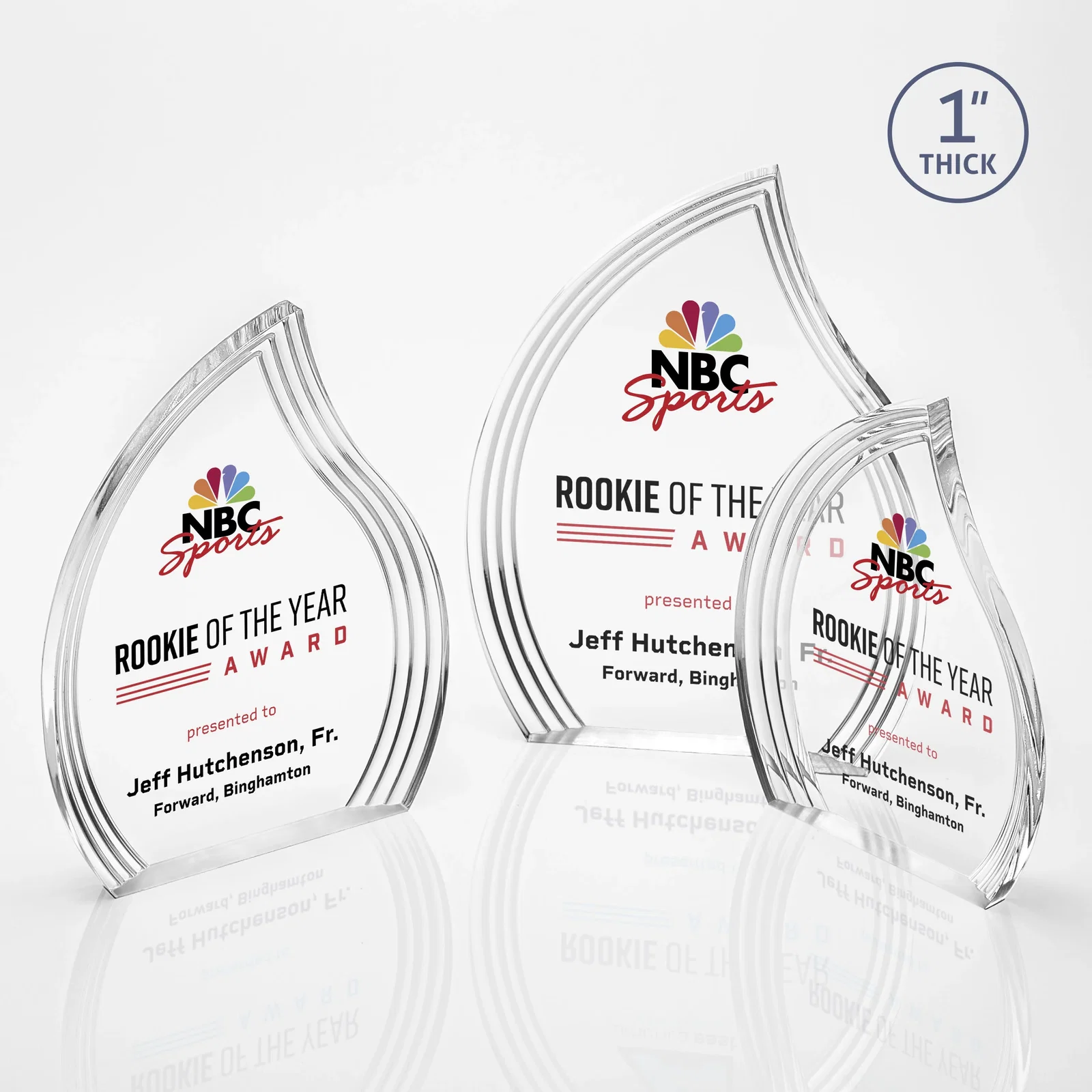 Custom Acrylic Flame Award, Right-Facing with Staggered Grooves for dealer and partner awards