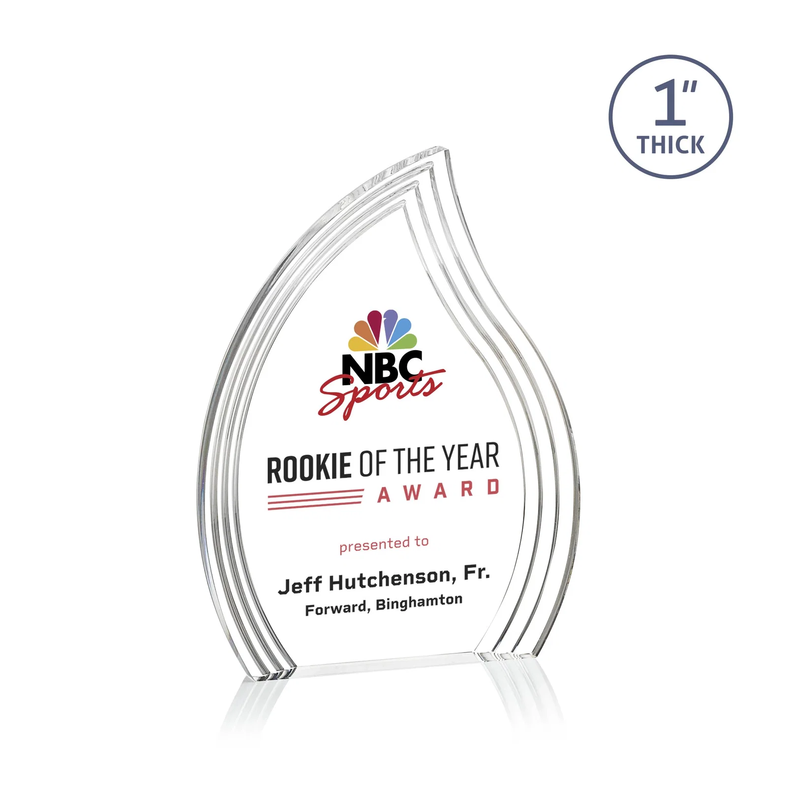 Custom Acrylic Flame Award, Right-Facing with Staggered Grooves for company anniversary events