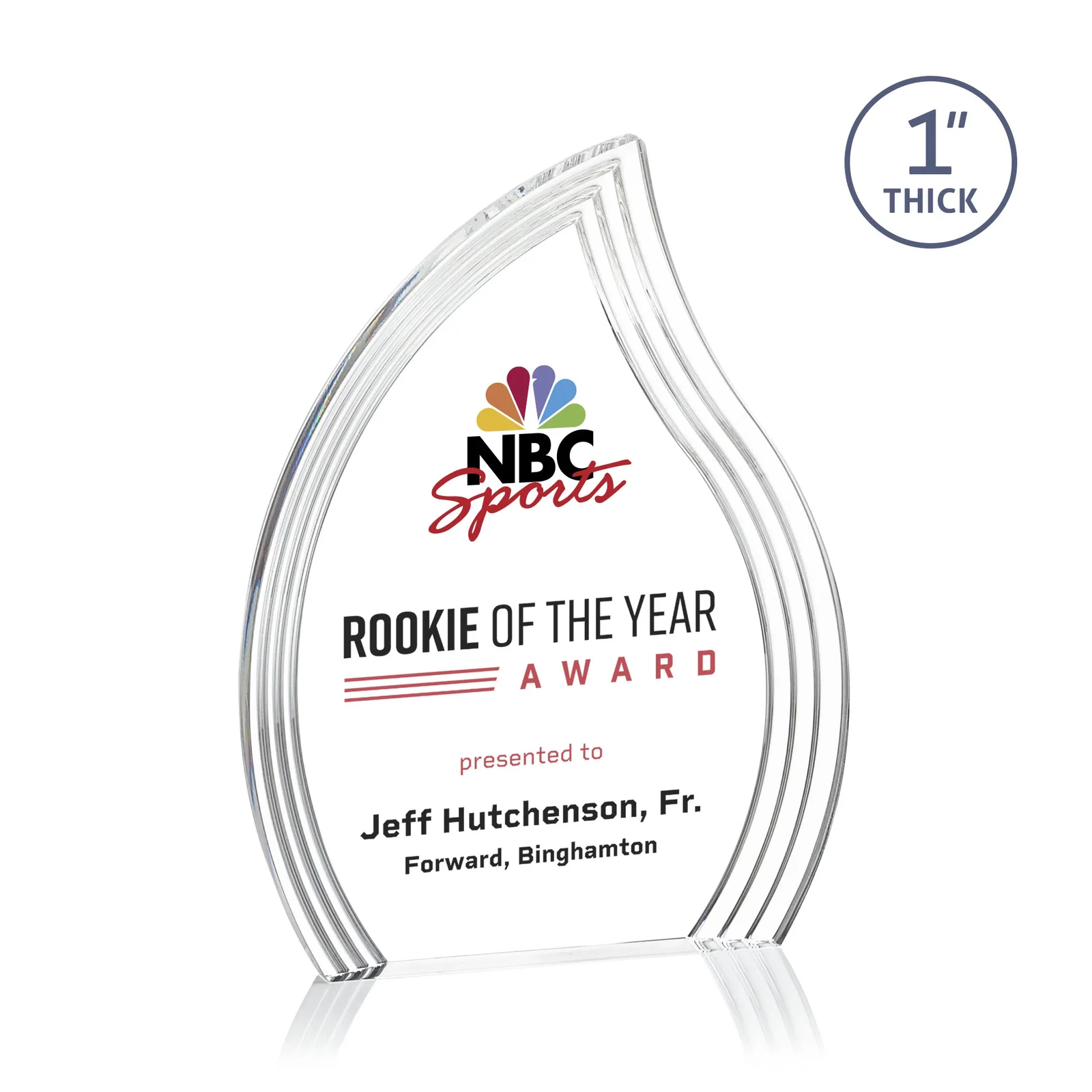 Personalized Acrylic Flame Award, Right-Facing with Staggered Grooves for employee recognition