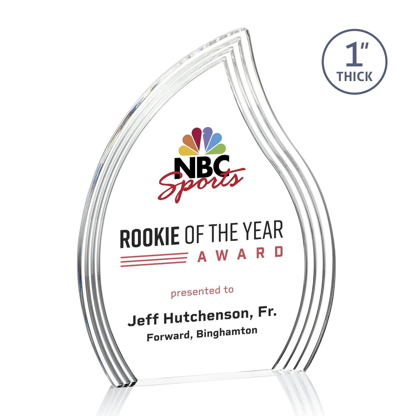 Personalized Acrylic Flame Award, Right-Facing with Staggered Grooves for corporate award ceremonies