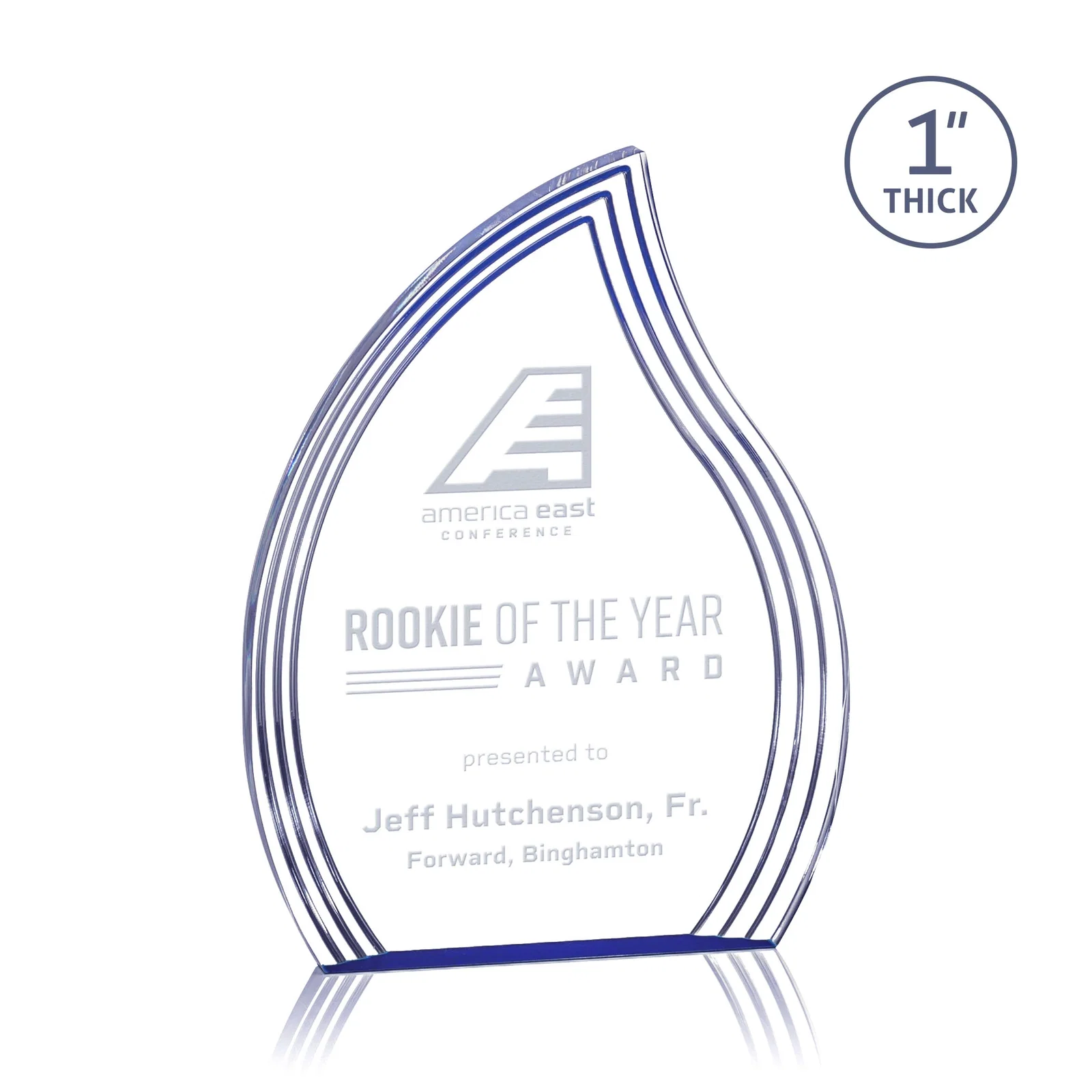 Custom Acrylic Flame Award, Right-Facing with Staggered Grooves for corporate award ceremonies
