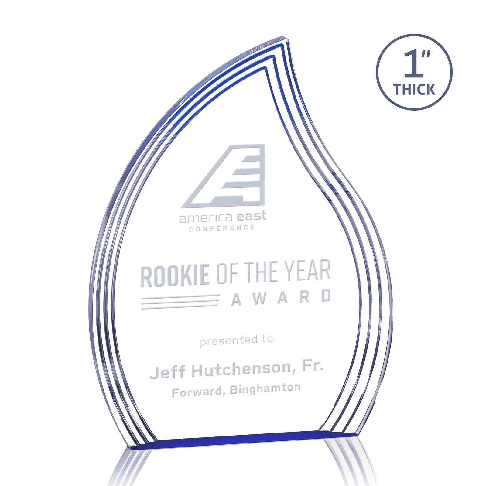 Custom Acrylic Flame Award, Right-Facing with Staggered Grooves for service anniversary gifts