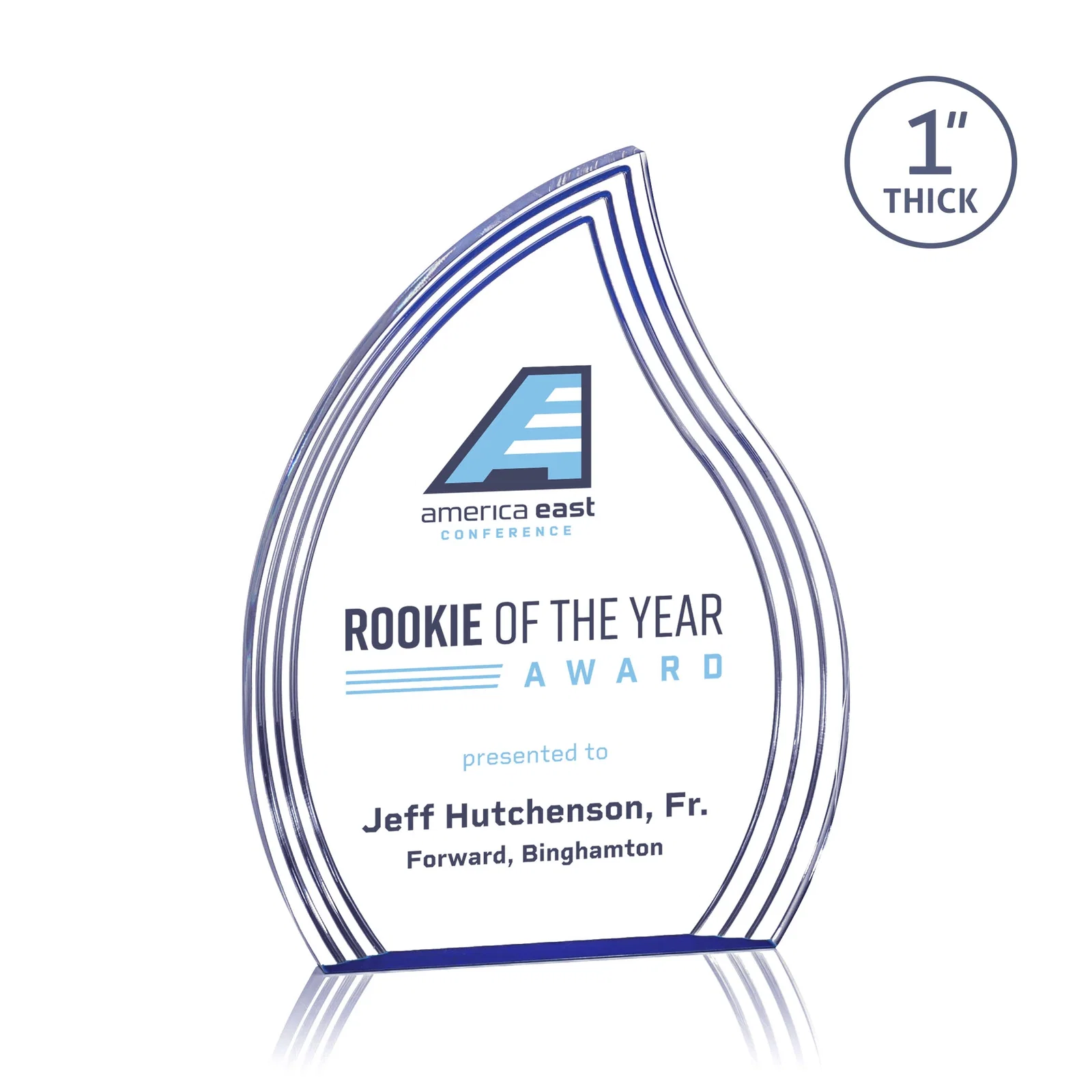 Custom Acrylic Flame Award, Right-Facing with Staggered Grooves for retirement presentations