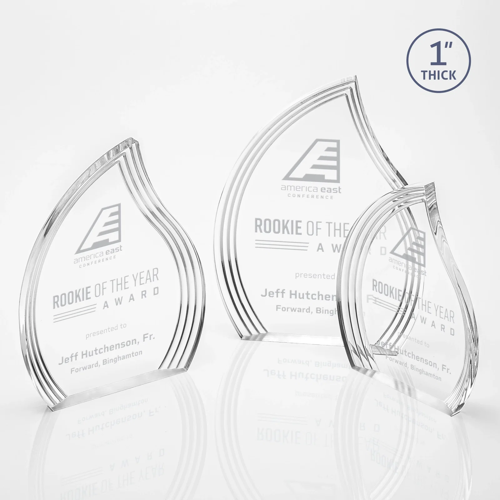 Custom Acrylic Flame Award, Right-Facing with Staggered Grooves for donor appreciation