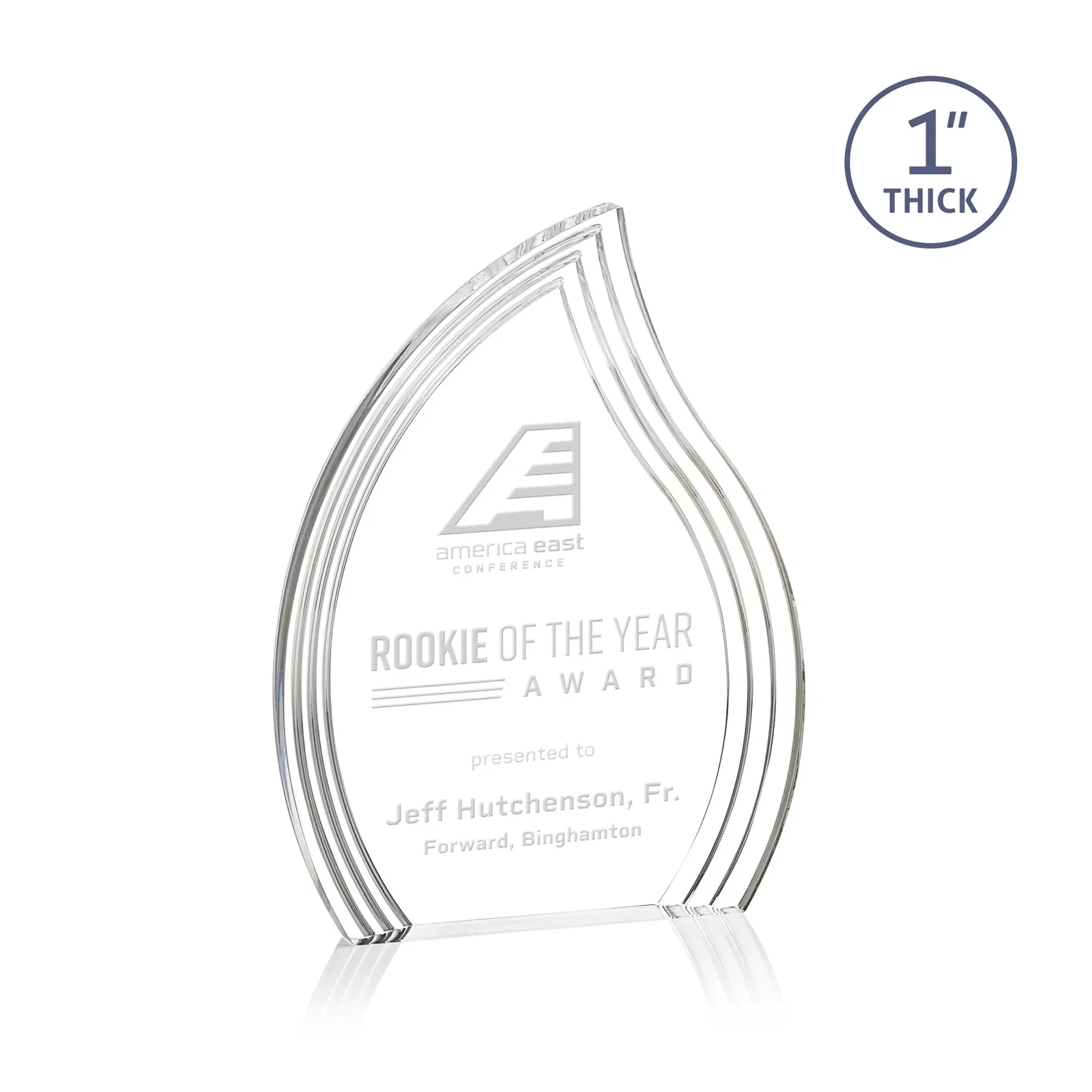 Custom Acrylic Flame Award, Right-Facing with Staggered Grooves for graduation ceremonies
