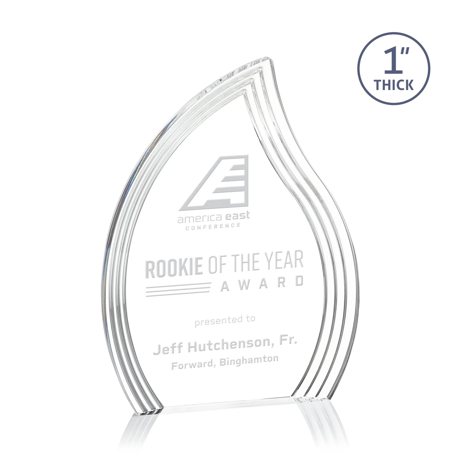 Custom Acrylic Flame Award, Right-Facing with Staggered Grooves for safety achievement programs