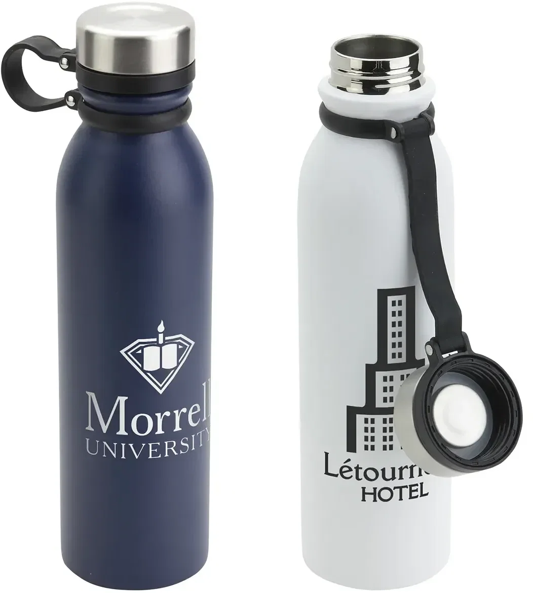 Tijuana 23 oz powder-coated vacuum bottle with custom logo, front view of branded stainless steel water bottle