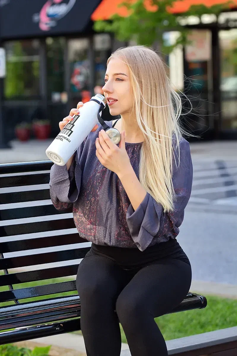 Tijuana 23 oz Powder-Coated Vacuum Bottle in use