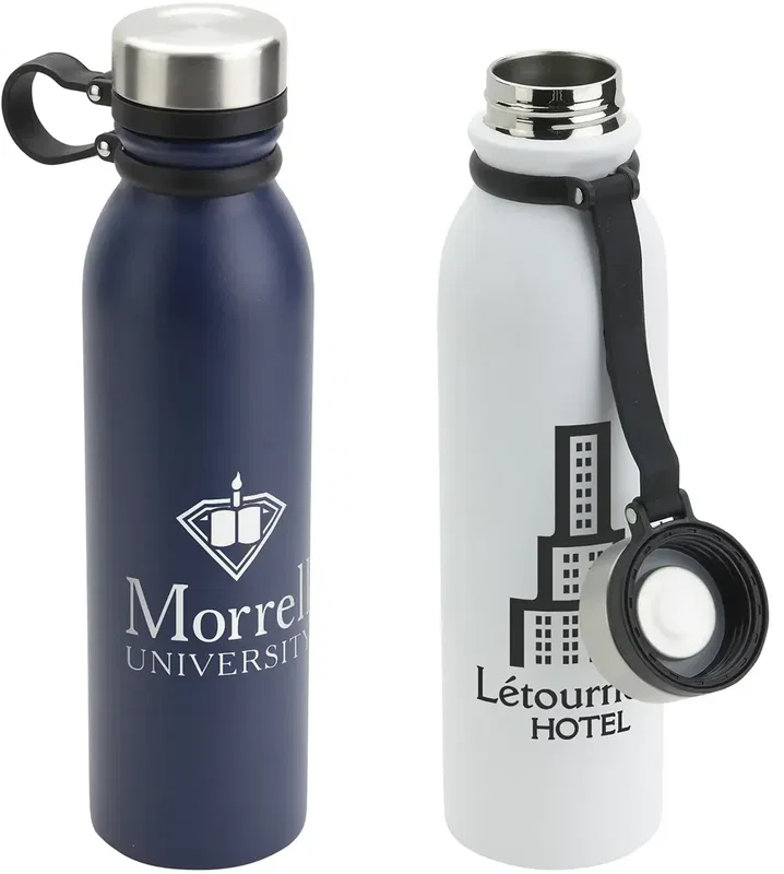 Tijuana 23 oz powder-coated vacuum bottle with custom logo, front view of branded stainless steel water bottle