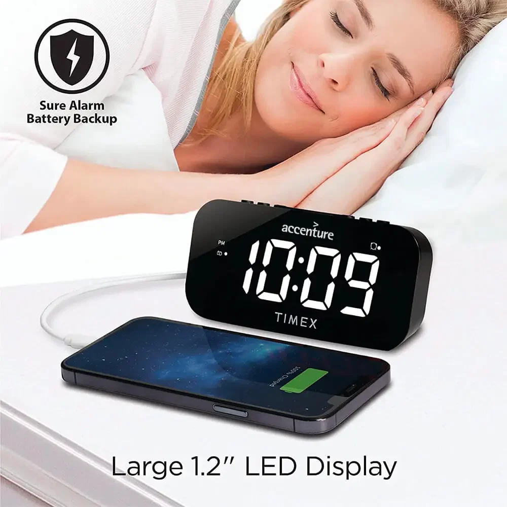 Timex Dual Alarm Clock With Jumbo Display and Usb Charging - Black shown in a real setting
