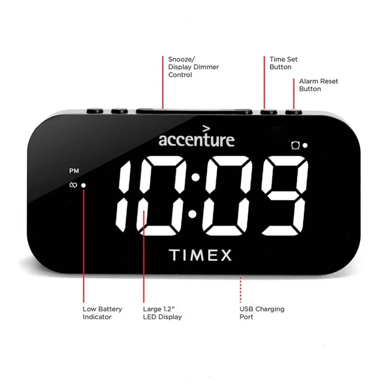 Timex Dual Alarm Clock With Jumbo Display and Usb Charging - Black — view 5