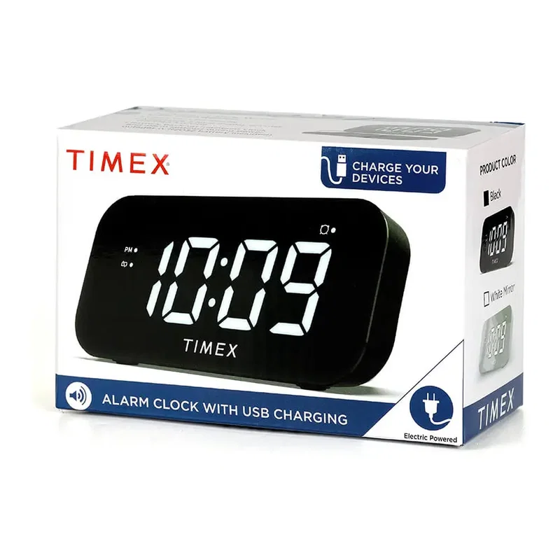 Timex Dual Alarm Clock With Jumbo Display and Usb Charging - Black — view 6
