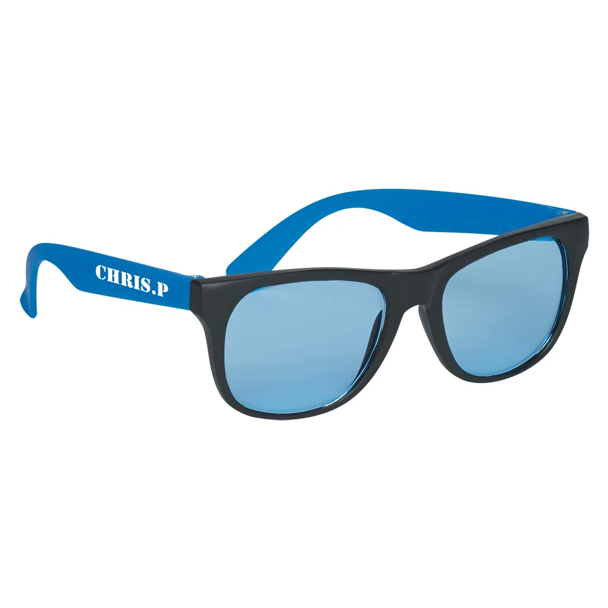 Rubberized sunglasses with black frames and contrasting colored temple arms