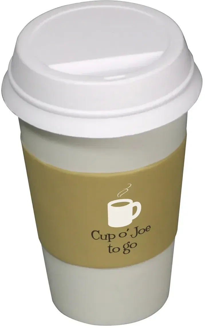 Takeout coffee cup custom stress reliever, branded promotional squeeze toy for cafe logo giveaways