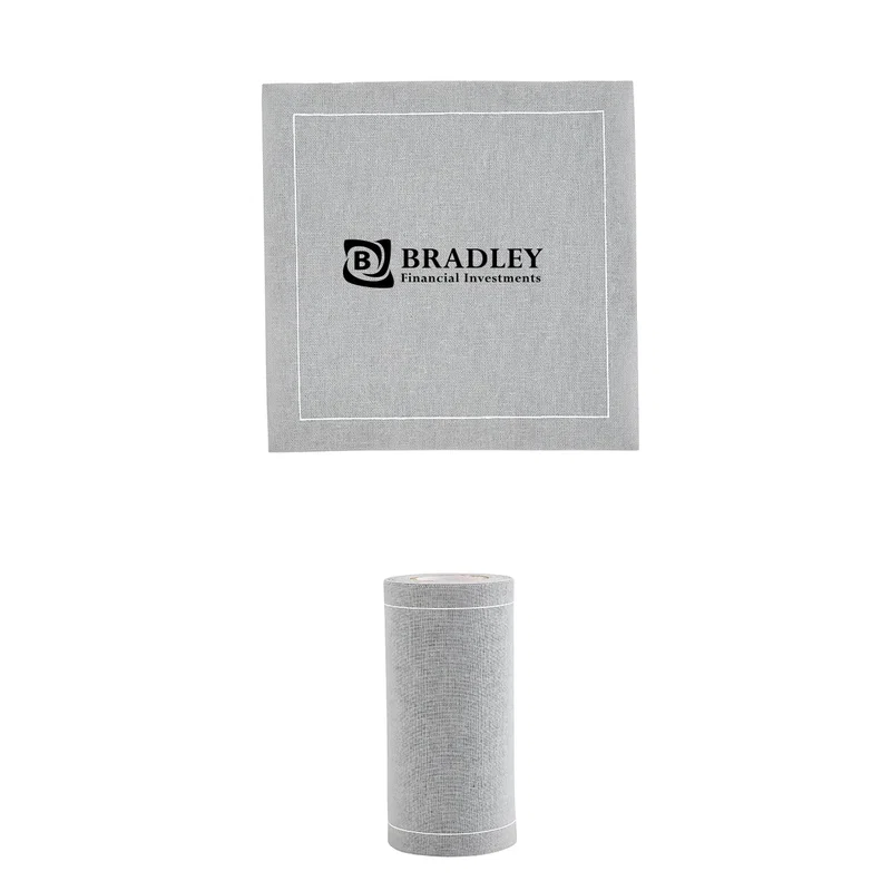 Black napkin with silver detailing along the edge