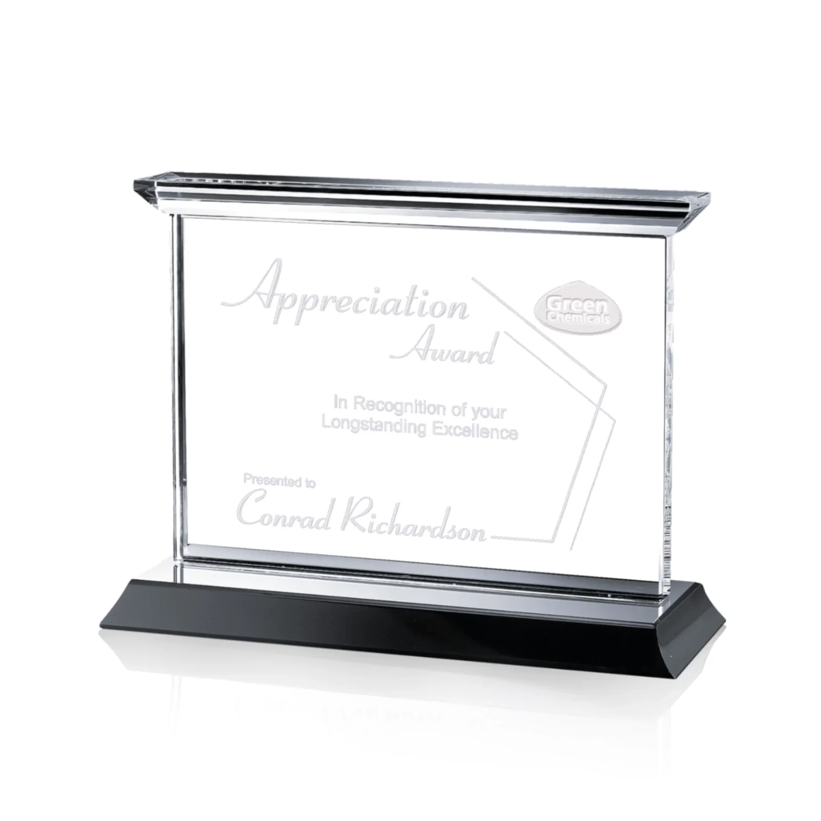 Custom Optical Crystal Horizontal Award on Black or Blue Base, awards for graduation ceremonies