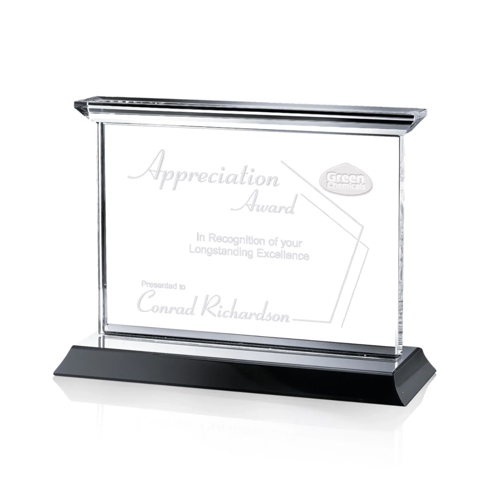 Custom Optical Crystal Horizontal Award on Black or Blue Base, awards for safety achievement programs