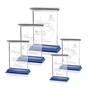 Optical Crystal Vertical Award on Black or Blue Base