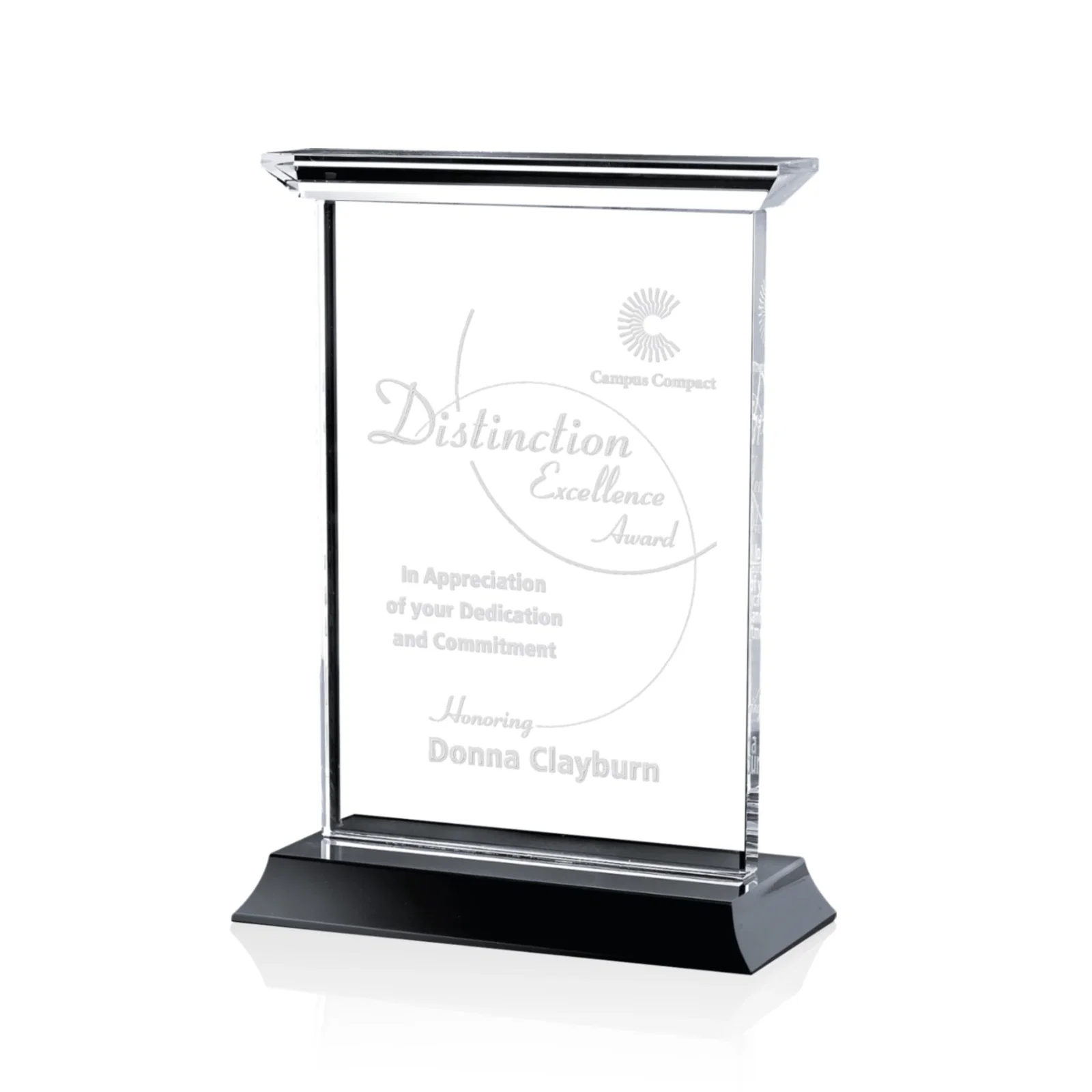 Custom Optical Crystal Vertical Award on Black or Blue Base, awards for graduation ceremonies