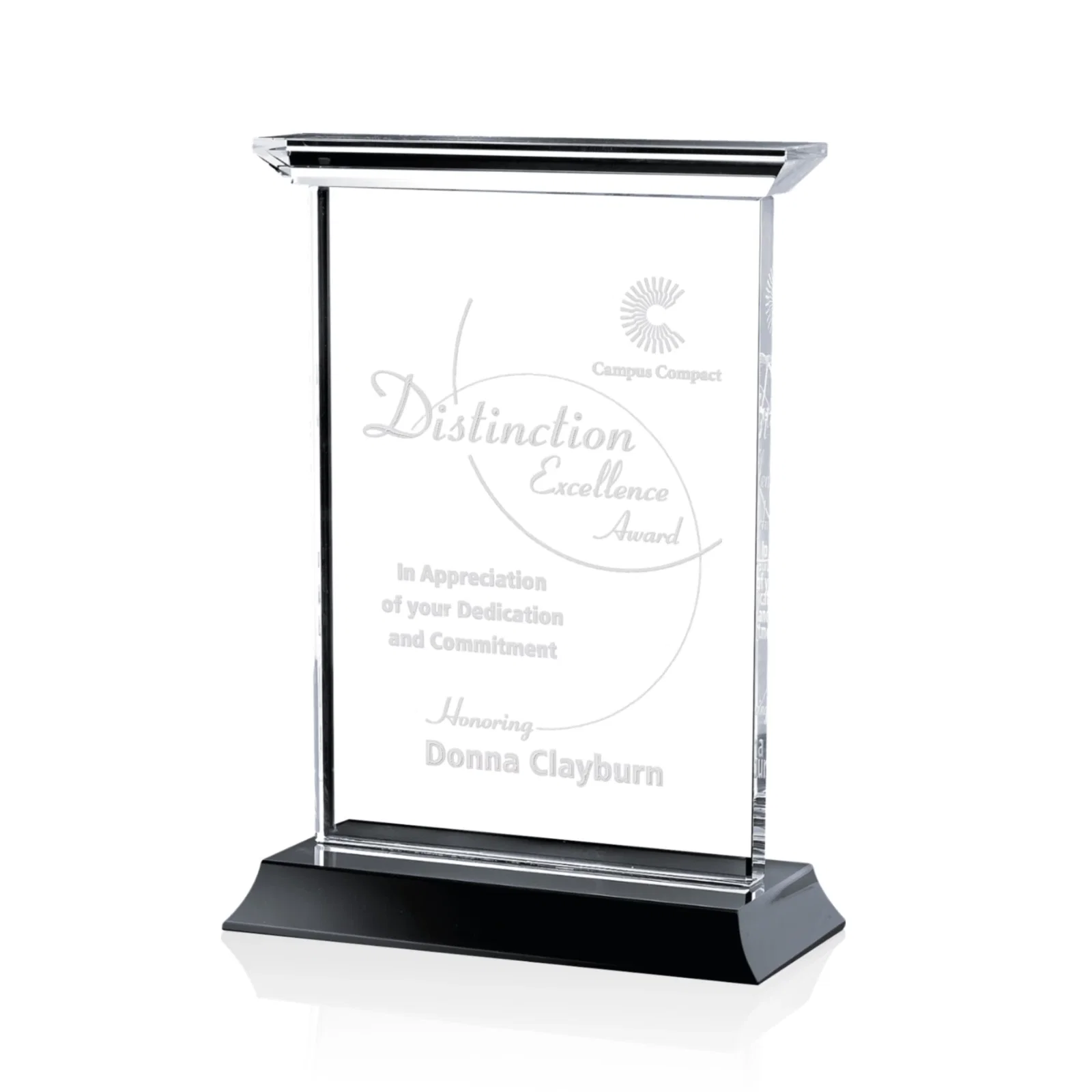 Custom Optical Crystal Vertical Award on Black or Blue Base, awards for safety achievement programs