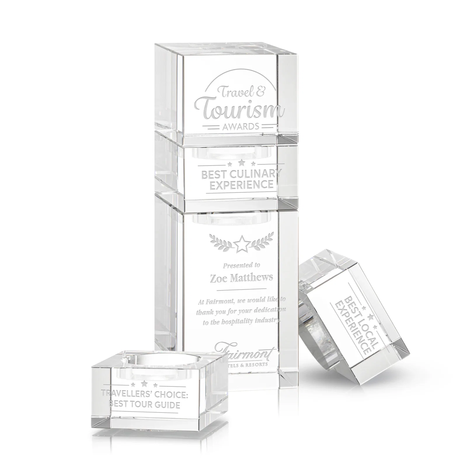 Custom Optical Crystal Stacking Tower Award - Tofino, awards for dealer and partner awards