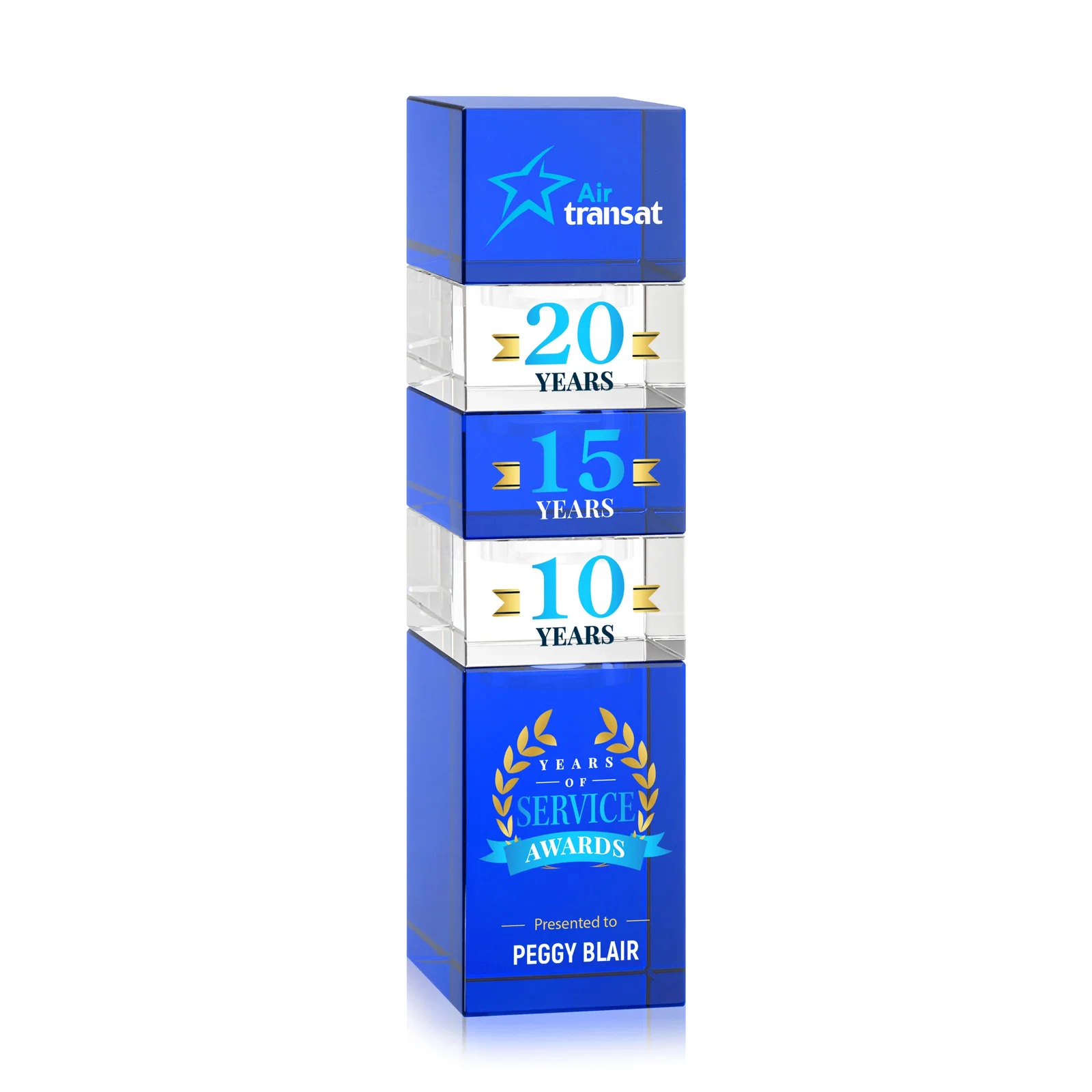 Custom engraved Optical Crystal Stacking Tower Award - Tofino, awards for graduation ceremonies