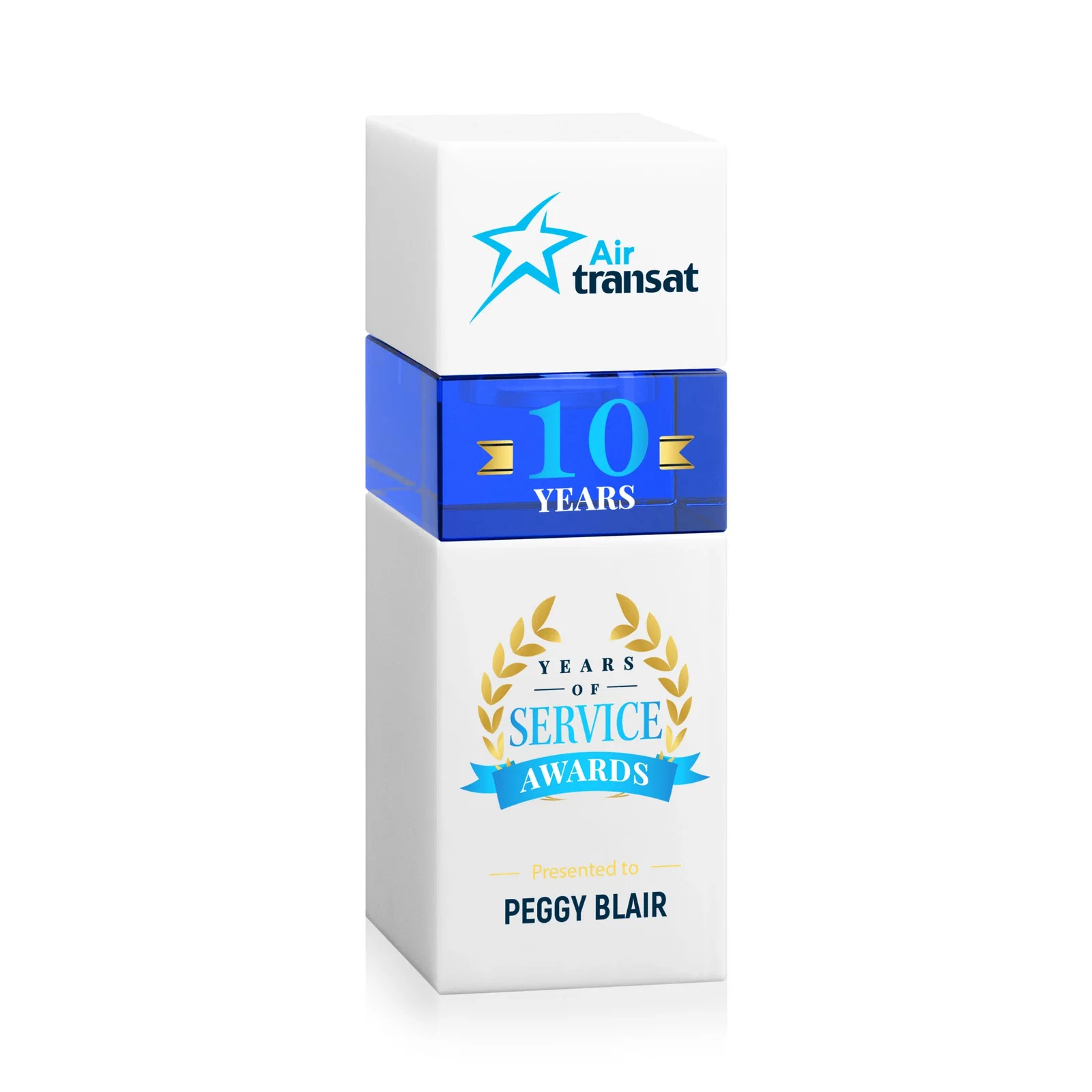 Custom engraved Optical Crystal Stacking Tower Award - Tofino, awards for dealer and partner awards