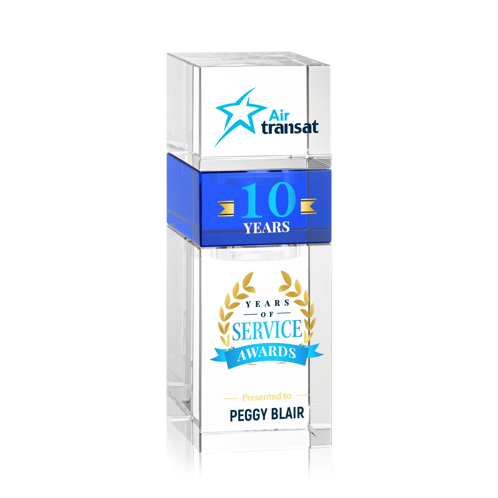 Personalized Optical Crystal Stacking Tower Award - Tofino, awards for retirement presentations