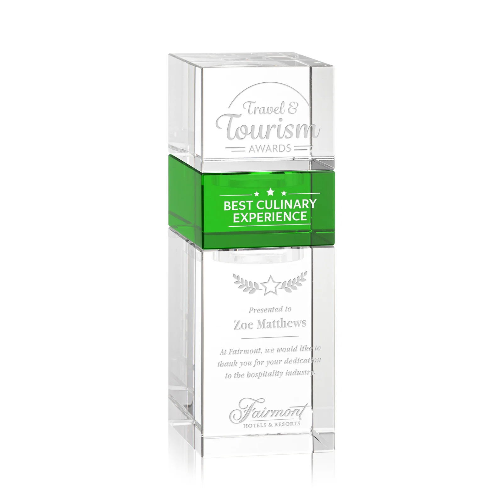 Custom Optical Crystal Stacking Tower Award - Tofino, awards for corporate award ceremonies