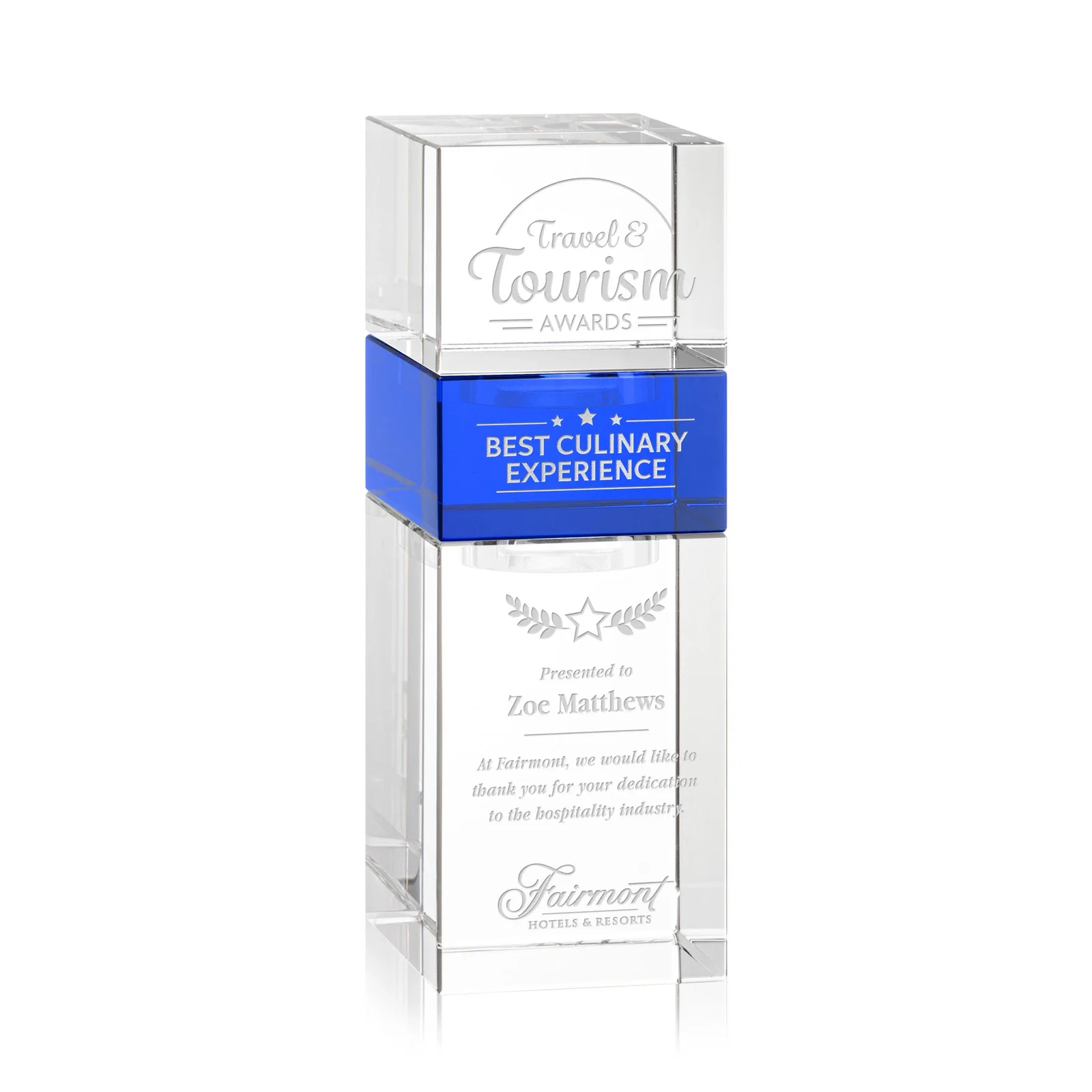Custom Optical Crystal Stacking Tower Award - Tofino, awards for service anniversary gifts
