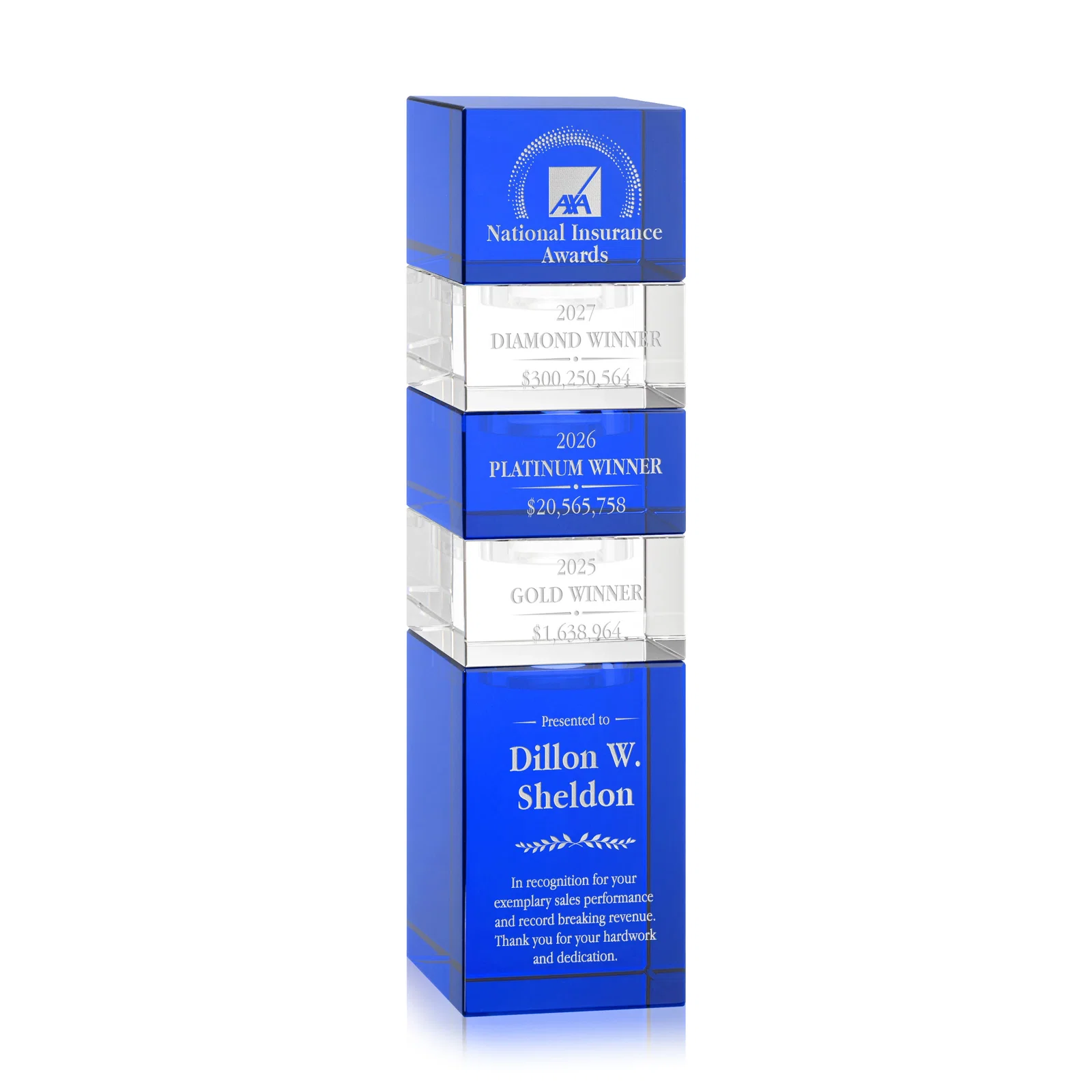 Promotional Optical Crystal Stacking Tower Award - Tofino, awards for dealer and partner awards