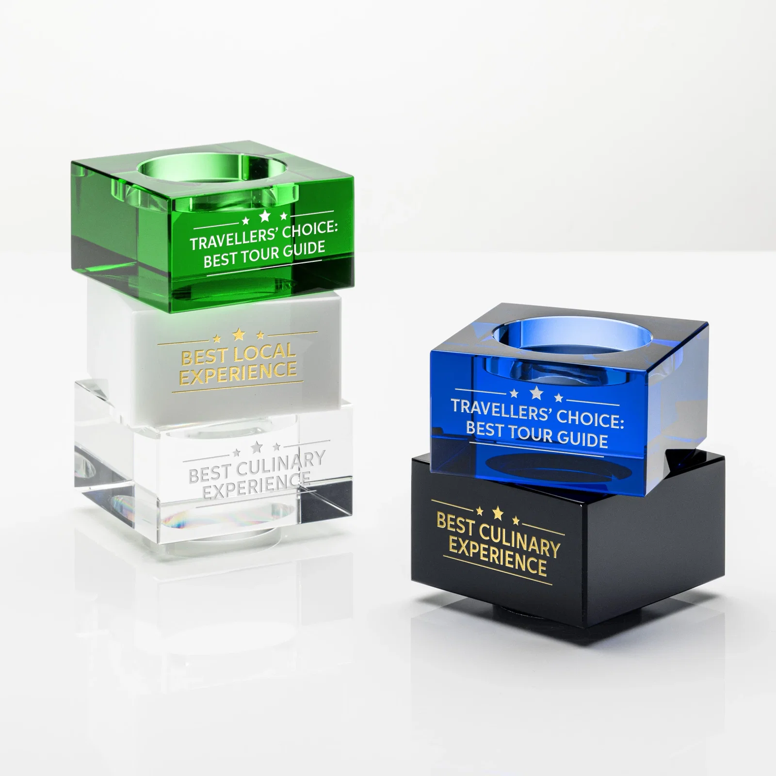 Custom Optical Crystal Stacker Block for the Tofino Milestone Tower for employee recognition