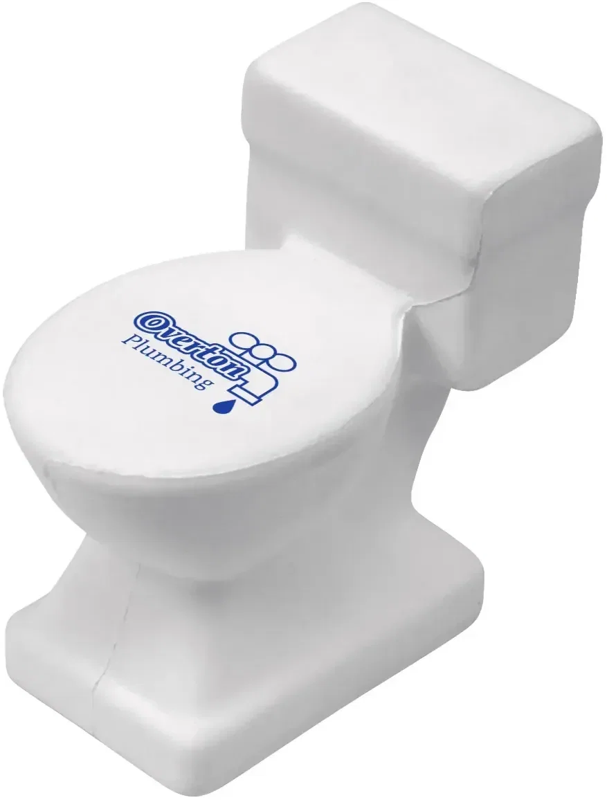 Toilet Stress Reliever, a custom logo toilet-shaped promotional foam stress ball for plumbers