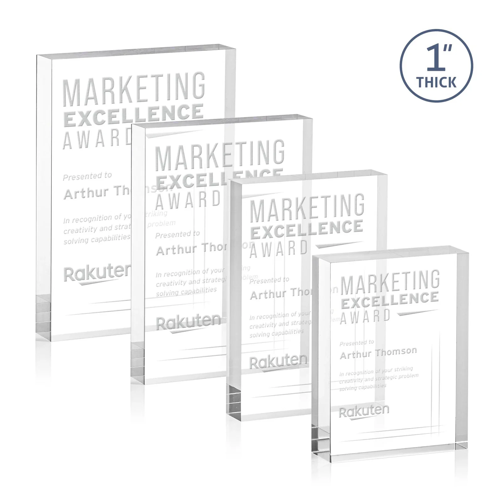 Custom One-Inch-Thick Freestanding Acrylic Block Desk Award for employee recognition