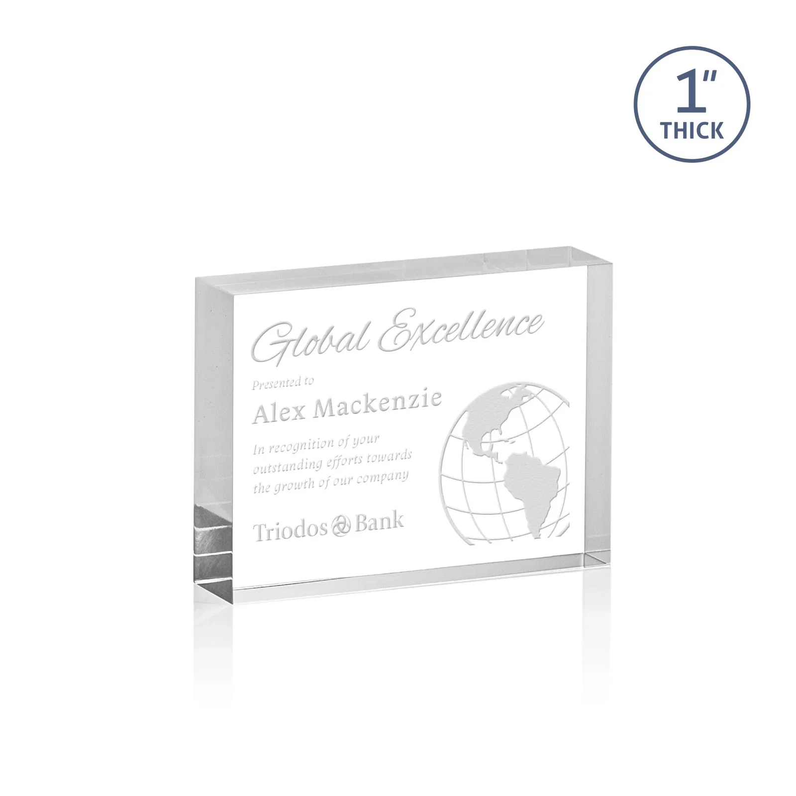 Custom One-Inch-Thick Freestanding Acrylic Block Desk Award for team milestone celebrations